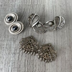 3 Vintage silver clip on earrings : Sac Sarah Coventry leaves, Whiting & Davis